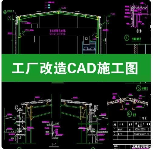 破旧废弃工厂改造厂房建筑结构项目翻新平立面做法详图CAD施工图