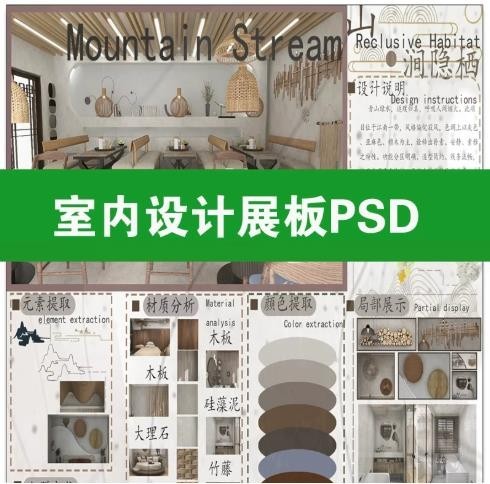 现代室内设计ps展板排版家装住宅工装民宿餐厅模板psd素材