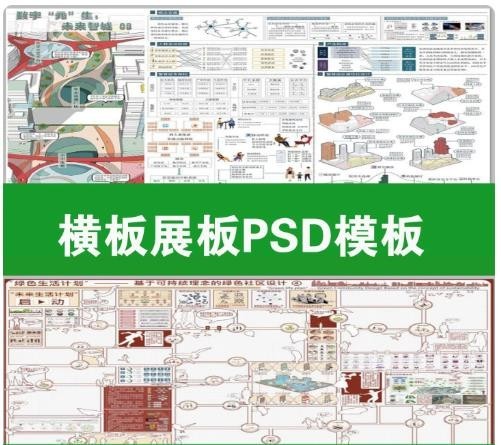 景观设计环艺城市规划A1A3A2毕业生横版PS展板PSD模板源文件横版